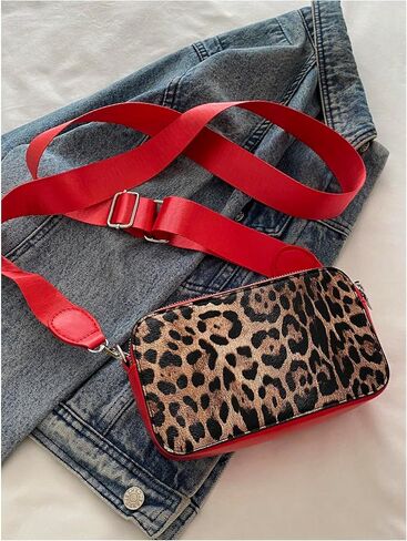 Women's Bowknot Leopard Crossbody Shoulder Handbags Adjustable Strap Zipper Purse Y2K Square Bags in Saudi Arabia