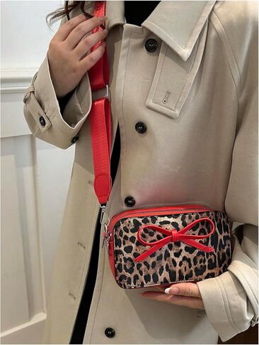Women's Bowknot Leopard Crossbody Shoulder Handbags Adjustable Strap Zipper Purse Y2K Square Bags in Saudi Arabia