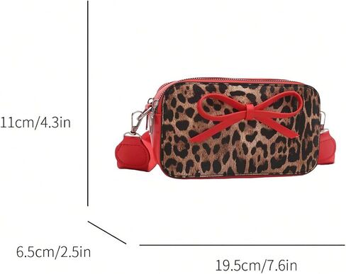Women's Bowknot Leopard Crossbody Shoulder Handbags Adjustable Strap Zipper Purse Y2K Square Bags in Saudi Arabia