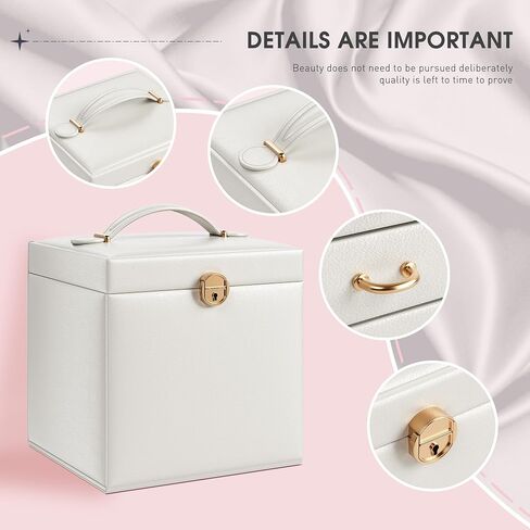 5-Layer Jewelry Box Huge Lockable Jewelry Organizer for Necklace Ring Earring Bracelet and Watch Storage, Multi-Function Storage Case with Lock and Mirror for Women, White in Saudi Arabia
