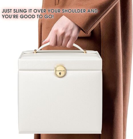 5-Layer Jewelry Box Huge Lockable Jewelry Organizer for Necklace Ring Earring Bracelet and Watch Storage, Multi-Function Storage Case with Lock and Mirror for Women, White in Saudi Arabia
