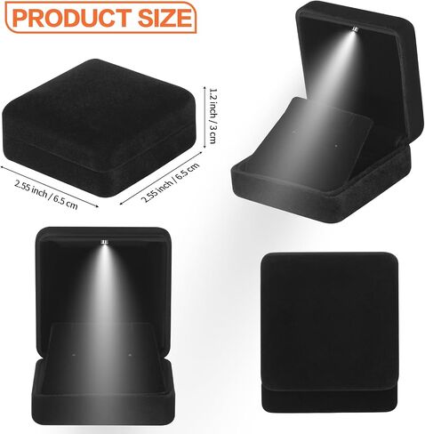 Leture Velvet Metal Enring Gift Box مع LED LED ، حافظة حامل المجوهرات الصغيرة الفاخرة لأقراط قلادة قلادة ، أقراط عرض عرض لاقتراح مشاركة الزفاف (أسود) in Saudi Arabia