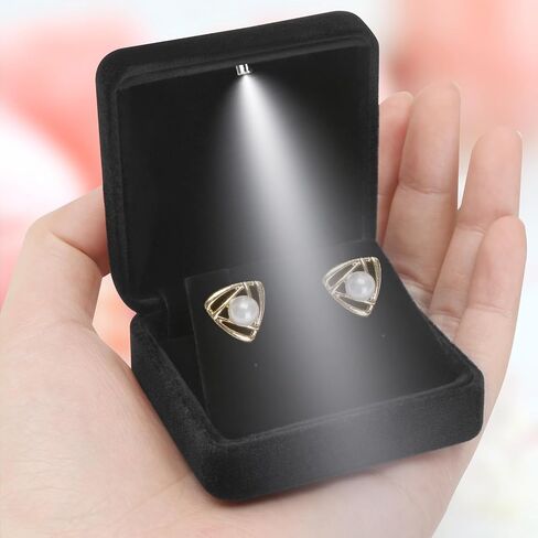 Leture Velvet Metal Enring Gift Box مع LED LED ، حافظة حامل المجوهرات الصغيرة الفاخرة لأقراط قلادة قلادة ، أقراط عرض عرض لاقتراح مشاركة الزفاف (أسود) in Saudi Arabia