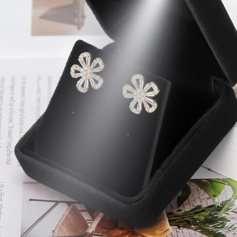 Leture Velvet Metal Enring Gift Box مع LED LED ، حافظة حامل المجوهرات الصغيرة الفاخرة لأقراط قلادة قلادة ، أقراط عرض عرض لاقتراح مشاركة الزفاف (أسود) in Saudi Arabia