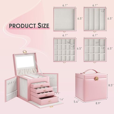 5-Layer Jewelry Box Huge Lockable Jewelry Organizer for Necklace Ring Earring Bracelet and Watch Storage, Multi-Function Storage Case with Lock and Mirror for Women, White in Saudi Arabia