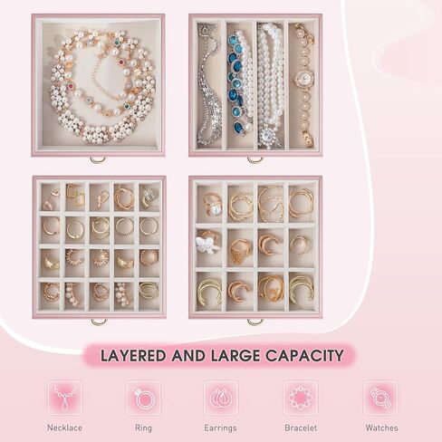 5-Layer Jewelry Box Huge Lockable Jewelry Organizer for Necklace Ring Earring Bracelet and Watch Storage, Multi-Function Storage Case with Lock and Mirror for Women, White in Saudi Arabia