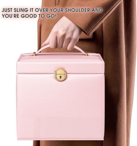 5-Layer Jewelry Box Huge Lockable Jewelry Organizer for Necklace Ring Earring Bracelet and Watch Storage, Multi-Function Storage Case with Lock and Mirror for Women, White in Saudi Arabia