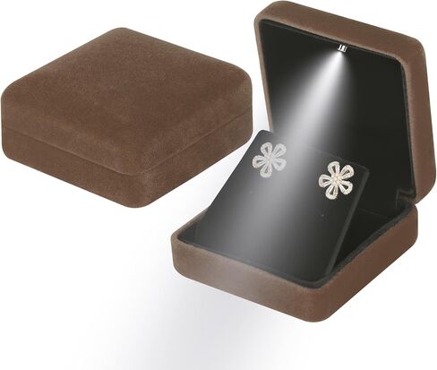 LETURE Velvet Metal Earring Gift Box with LED Light, Luxury Small Jewelry Holder Case for Earrings Stud Necklace Pendant, Earrings Showcase Display for Proposal Engagement Wedding (Black) in Saudi Arabia