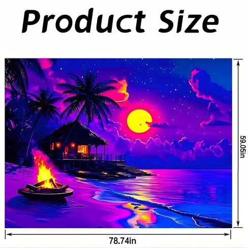 Nuxovilar UV Tapestry Trabic Tropical Sunset Scenset مشهد Blacklight Cool UV الأسود Light Light Night Tapestry غرفة المعيشة وديكور غرفة نوم 78.74 "x59.05" in Kuwait