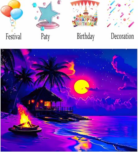 Nuxovilar UV Tapestry Trabic Tropical Sunset Scenset مشهد Blacklight Cool UV الأسود Light Light Night Tapestry غرفة المعيشة وديكور غرفة نوم 78.74 "x59.05" in Kuwait