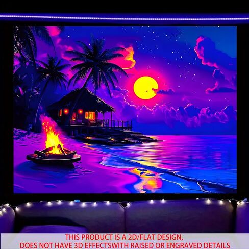 Nuxovilar UV Tapestry Trabic Tropical Sunset Scenset مشهد Blacklight Cool UV الأسود Light Light Night Tapestry غرفة المعيشة وديكور غرفة نوم 78.74 "x59.05" in Kuwait