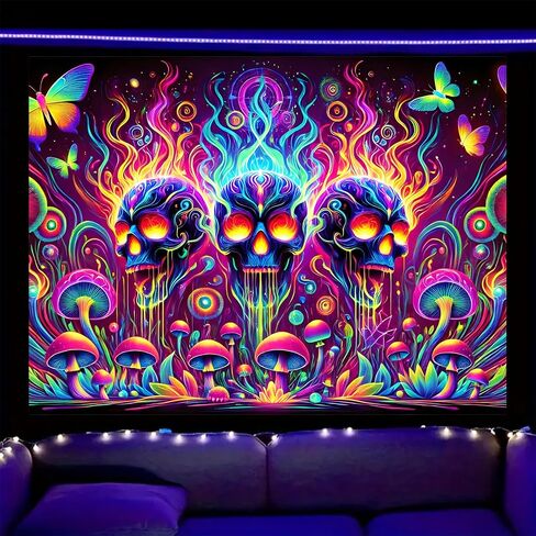 Nuxovilar UV Tapestry Trabic Tropical Sunset Scenset مشهد Blacklight Cool UV الأسود Light Light Night Tapestry غرفة المعيشة وديكور غرفة نوم 78.74 "x59.05" in Kuwait