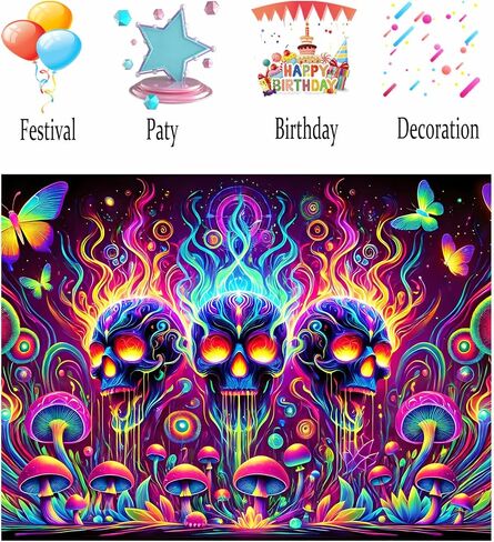 Nuxovilar UV Tapestry Trabic Tropical Sunset Scenset مشهد Blacklight Cool UV الأسود Light Light Night Tapestry غرفة المعيشة وديكور غرفة نوم 78.74 "x59.05" in Kuwait