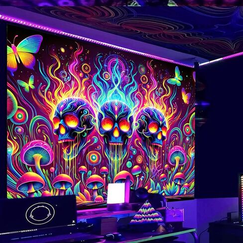 Nuxovilar UV Tapestry Trabic Tropical Sunset Scenset مشهد Blacklight Cool UV الأسود Light Light Night Tapestry غرفة المعيشة وديكور غرفة نوم 78.74 "x59.05" in Kuwait