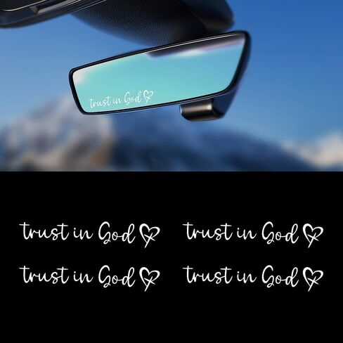 2 PCS Trust in God Rearview Mirror Decals, Automotive Vinyl Rear View Mirror Decorative Stickers, Waterproof Trust in God Stickers for Car Truck Laptop, Car Accessories (Heart God-White) in Kuwait