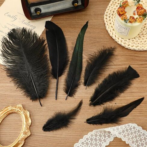 MARFOREVER 100 Pcs Natural Pheasant Feathers, 7 Styles Bulk Feathers Peacock Feathers Turkey Feathers for Crafts DIY Hat Floral Arrangements Wing Quill Wedding Home Party Decorations in Kuwait