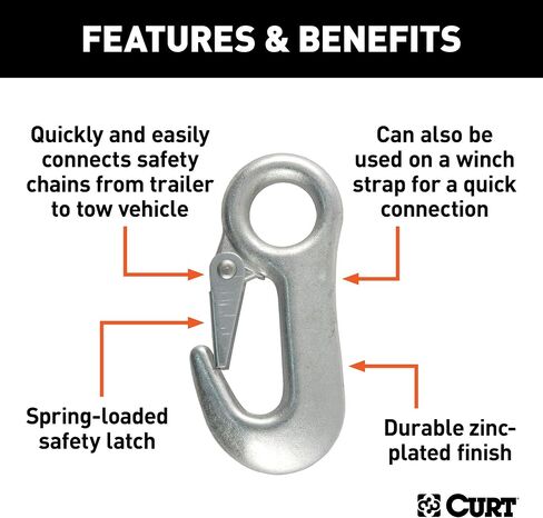 Curt 81360 Snap Hook Trailer سلسلة أمان الخطاف Carabiner مقطع ، قطره 5/8 بوصة ، 3500 رطل in Saudi Arabia