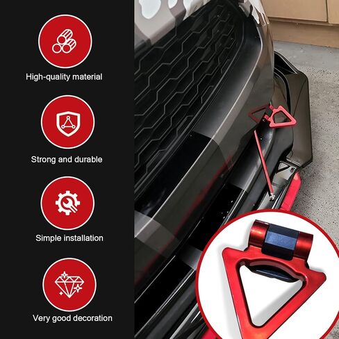 Triangle Tow Hook Hook Decoration ، Racing Style Self-Admive Trailer Hook Standser for Automotive المصد ، الديكور فقط (أحمر) in Kuwait