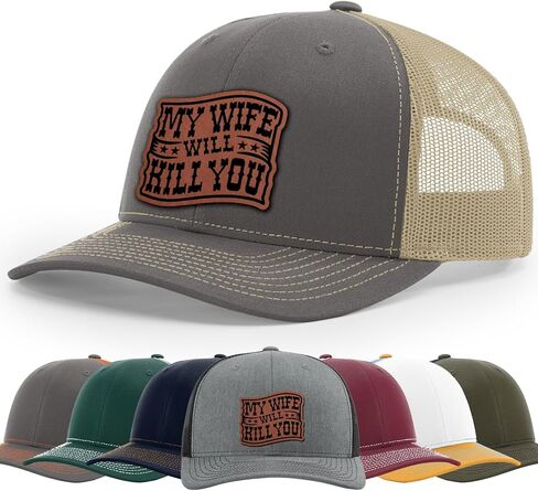 My Wife Will Kill You, Funny Husband Warning, Bold Hat, 112 Style Trucker Leather Patch Hat for Men And Women Breathable Hat, Snapback Adjustable Hat in Saudi Arabia