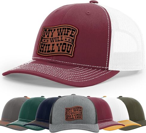 My Wife Will Kill You, Funny Husband Warning, Bold Hat, 112 Style Trucker Leather Patch Hat for Men And Women Breathable Hat, Snapback Adjustable Hat in Saudi Arabia