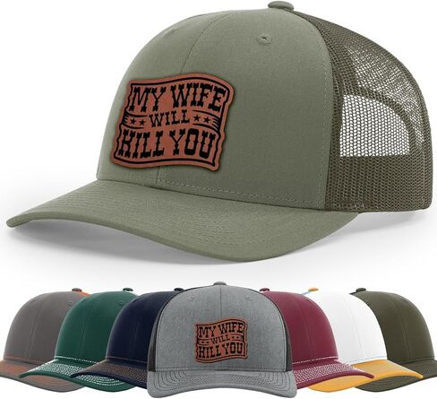 My Wife Will Kill You, Funny Husband Warning, Bold Hat, 112 Style Trucker Leather Patch Hat for Men And Women Breathable Hat, Snapback Adjustable Hat in Saudi Arabia
