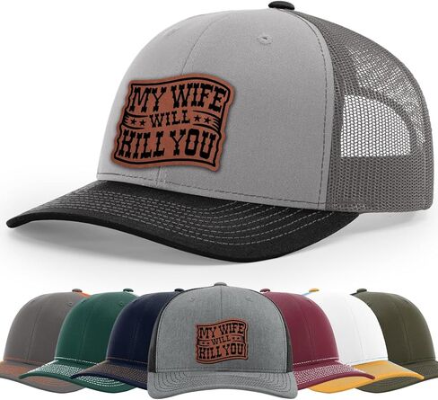 My Wife Will Kill You, Funny Husband Warning, Bold Hat, 112 Style Trucker Leather Patch Hat for Men And Women Breathable Hat, Snapback Adjustable Hat in Saudi Arabia