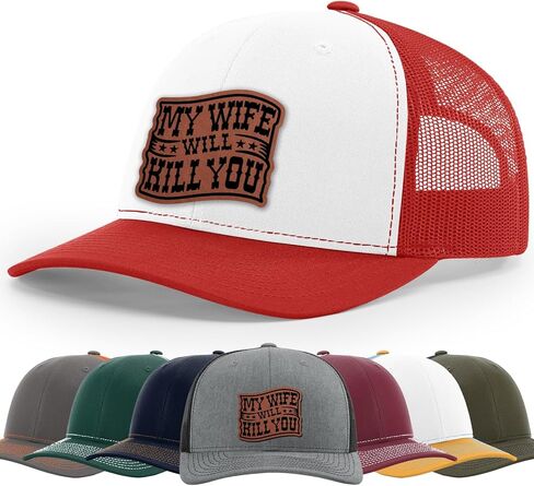My Wife Will Kill You, Funny Husband Warning, Bold Hat, 112 Style Trucker Leather Patch Hat for Men And Women Breathable Hat, Snapback Adjustable Hat in Saudi Arabia