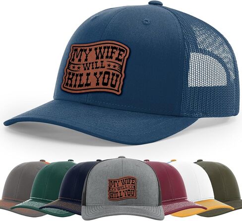 My Wife Will Kill You, Funny Husband Warning, Bold Hat, 112 Style Trucker Leather Patch Hat for Men And Women Breathable Hat, Snapback Adjustable Hat in Saudi Arabia
