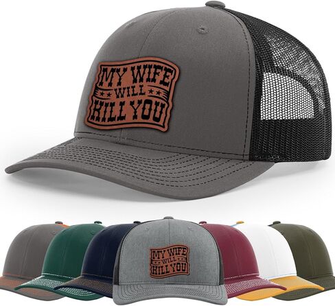 My Wife Will Kill You, Funny Husband Warning, Bold Hat, 112 Style Trucker Leather Patch Hat for Men And Women Breathable Hat, Snapback Adjustable Hat in Saudi Arabia