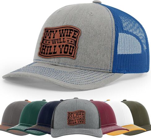 My Wife Will Kill You, Funny Husband Warning, Bold Hat, 112 Style Trucker Leather Patch Hat for Men And Women Breathable Hat, Snapback Adjustable Hat in Saudi Arabia