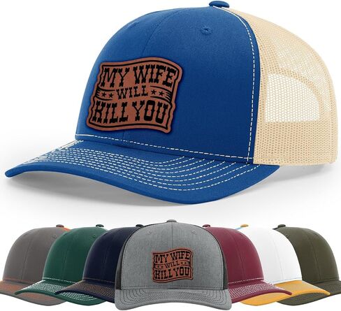 My Wife Will Kill You, Funny Husband Warning, Bold Hat, 112 Style Trucker Leather Patch Hat for Men And Women Breathable Hat, Snapback Adjustable Hat in Saudi Arabia