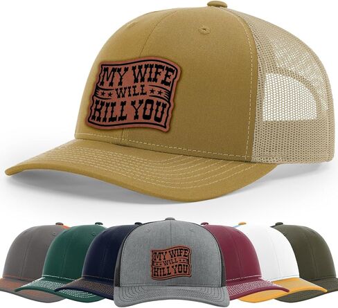 My Wife Will Kill You, Funny Husband Warning, Bold Hat, 112 Style Trucker Leather Patch Hat for Men And Women Breathable Hat, Snapback Adjustable Hat in Saudi Arabia