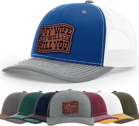 My Wife Will Kill You, Funny Husband Warning, Bold Hat, 112 Style Trucker Leather Patch Hat for Men And Women Breathable Hat, Snapback Adjustable Hat in Saudi Arabia
