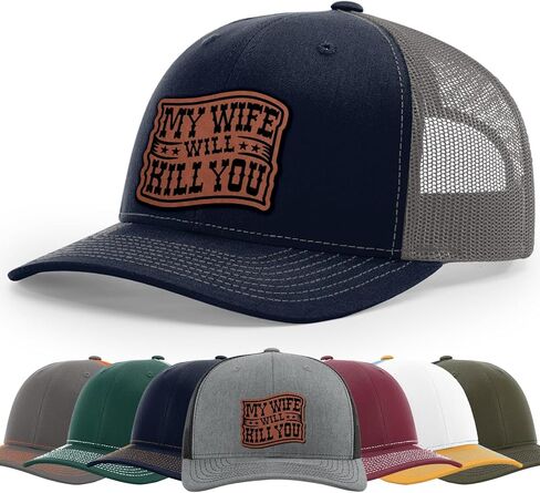 My Wife Will Kill You, Funny Husband Warning, Bold Hat, 112 Style Trucker Leather Patch Hat for Men And Women Breathable Hat, Snapback Adjustable Hat in Saudi Arabia