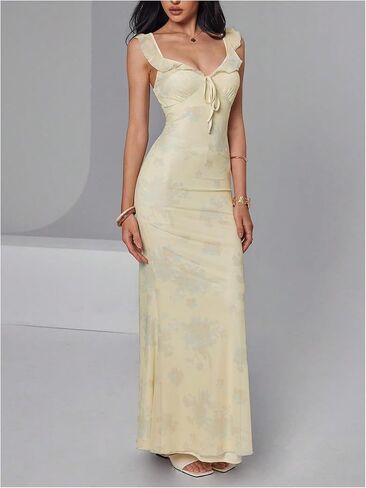 Milumia Women's Y2K Boho Floral كشكش شبكة Maxi فستان الأنيقة طويلة الحفلات كوكتيل in Saudi Arabia