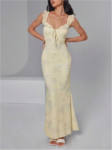 Milumia Women's Y2K Boho Floral كشكش شبكة Maxi فستان الأنيقة طويلة الحفلات كوكتيل in Saudi Arabia