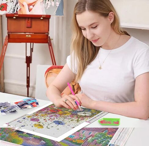 QENSPE Diamond Painting Kits for Adults,Full Drill Diamond Art Diamond Dots Paintings for Beginners,Flowers Round 5D DIY Arts and Crafts for Home Wall Decor 12x16inch in Saudi Arabia