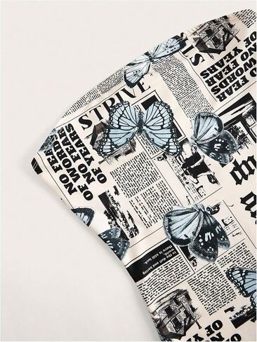 Wdirara Women's Newspaper Butterfly Print Tube Dress Dress Bodycon Mini Dresses in Saudi Arabia