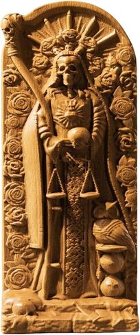 Santa Muerte goddess statuette, Holy Death, for home altar, Religious statue, wicca, witches, statue, witches, Wooden home decoration (Wood) in Saudi Arabia