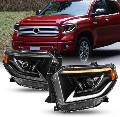 AKKON - Fits 2014-2021 Toyota Tundra [Halogen Type] Projecot Black Headlights Pair w/LED DRL Sequential Turn Signal in Saudi Arabia