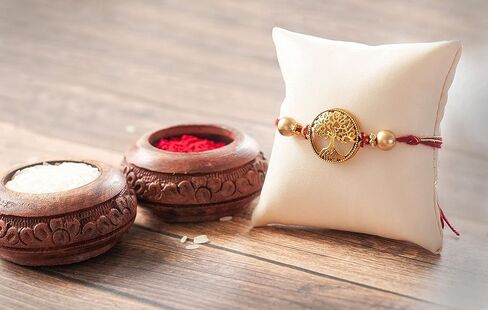 Rakhi for Brother with gift set | Rakhi gift set includes chocolate, roli chawal and magnet card in Saudi Arabia