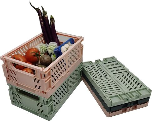 BAREGO Plastic Crates, Collapsible Folding Storage Basket/Container, Stackable Box for Office Kitchen Bathroom Grocery Car Trunk (M: 9.966.54.06in(3pcs, Macaron Mix 3 Color) M: 9.96*6.5*4.06in(3pcs） in Saudi Arabia