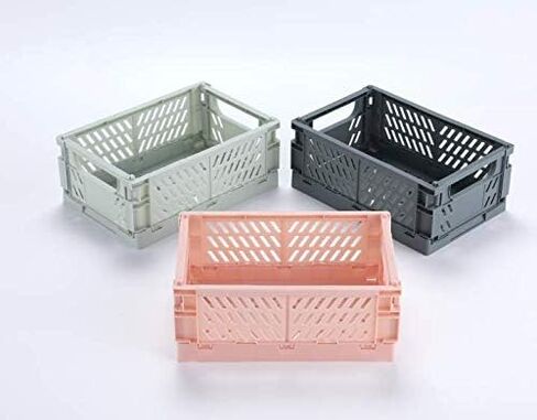 BAREGO Plastic Crates, Collapsible Folding Storage Basket/Container, Stackable Box for Office Kitchen Bathroom Grocery Car Trunk (M: 9.966.54.06in(3pcs, Macaron Mix 3 Color) M: 9.96*6.5*4.06in(3pcs） in Saudi Arabia