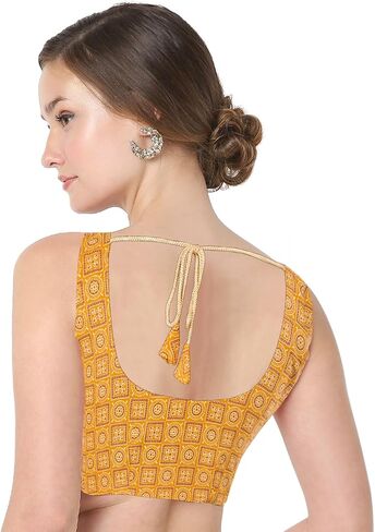 Chandrakala Cotton Printed Blouses for Women Sarees, Sleeveless Ajrakh Print Crop top Choli (B224-P) in Saudi Arabia