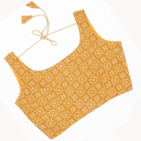 Chandrakala Cotton Printed Blouses for Women Sarees, Sleeveless Ajrakh Print Crop top Choli (B224-P) in Saudi Arabia
