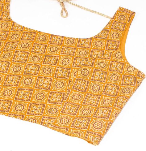 Chandrakala Cotton Printed Blouses for Women Sarees, Sleeveless Ajrakh Print Crop top Choli (B224-P) in Saudi Arabia