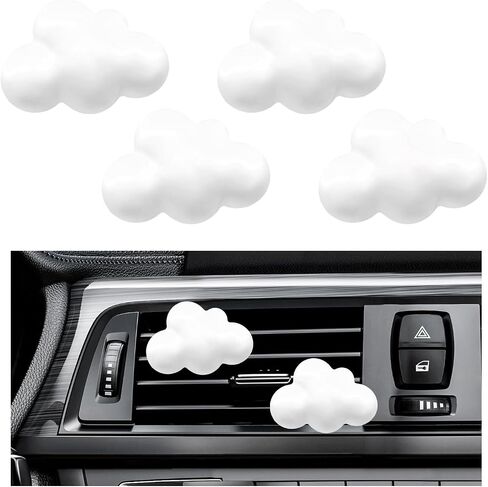 4 PCS Cloud Air Vent Clips ، Cloud Cloud Air Croof Scar Scar AC Vent Decor ، Automotive Aroma Diffuser Clips Charms for Women Girls ، Universal Car Accessories (White) in Saudi Arabia