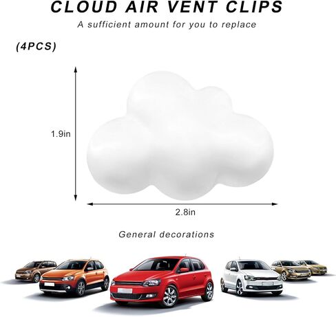 4 PCS Cloud Air Vent Clips ، Cloud Cloud Air Croof Scar Scar AC Vent Decor ، Automotive Aroma Diffuser Clips Charms for Women Girls ، Universal Car Accessories (White) in Saudi Arabia