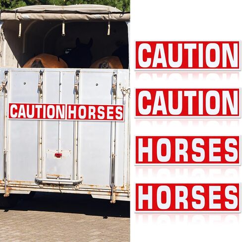 4 Pcs Caution Horses Trailer Decals Stickers 16.1 x 4.6 Inch Reflective Red Caution Horse Sticker Safety Kit for Trailer Safety Warning Decal Decor Camper Decor in Saudi Arabia