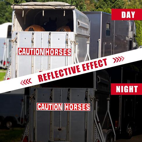 4 Pcs Caution Horses Trailer Decals Stickers 16.1 x 4.6 Inch Reflective Red Caution Horse Sticker Safety Kit for Trailer Safety Warning Decal Decor Camper Decor in Saudi Arabia